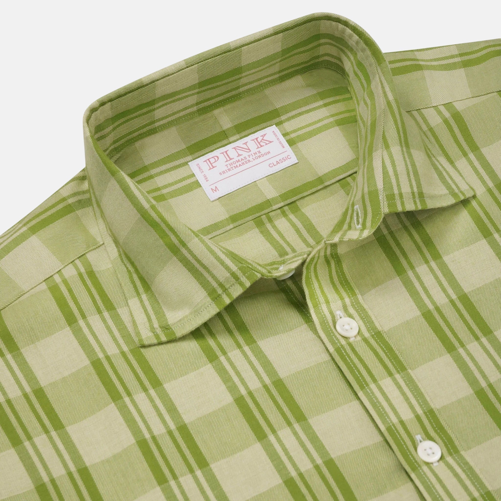 Thomas Pink Classic Fit Smart Casual Brushed Check Shirt Green | Studio DOS