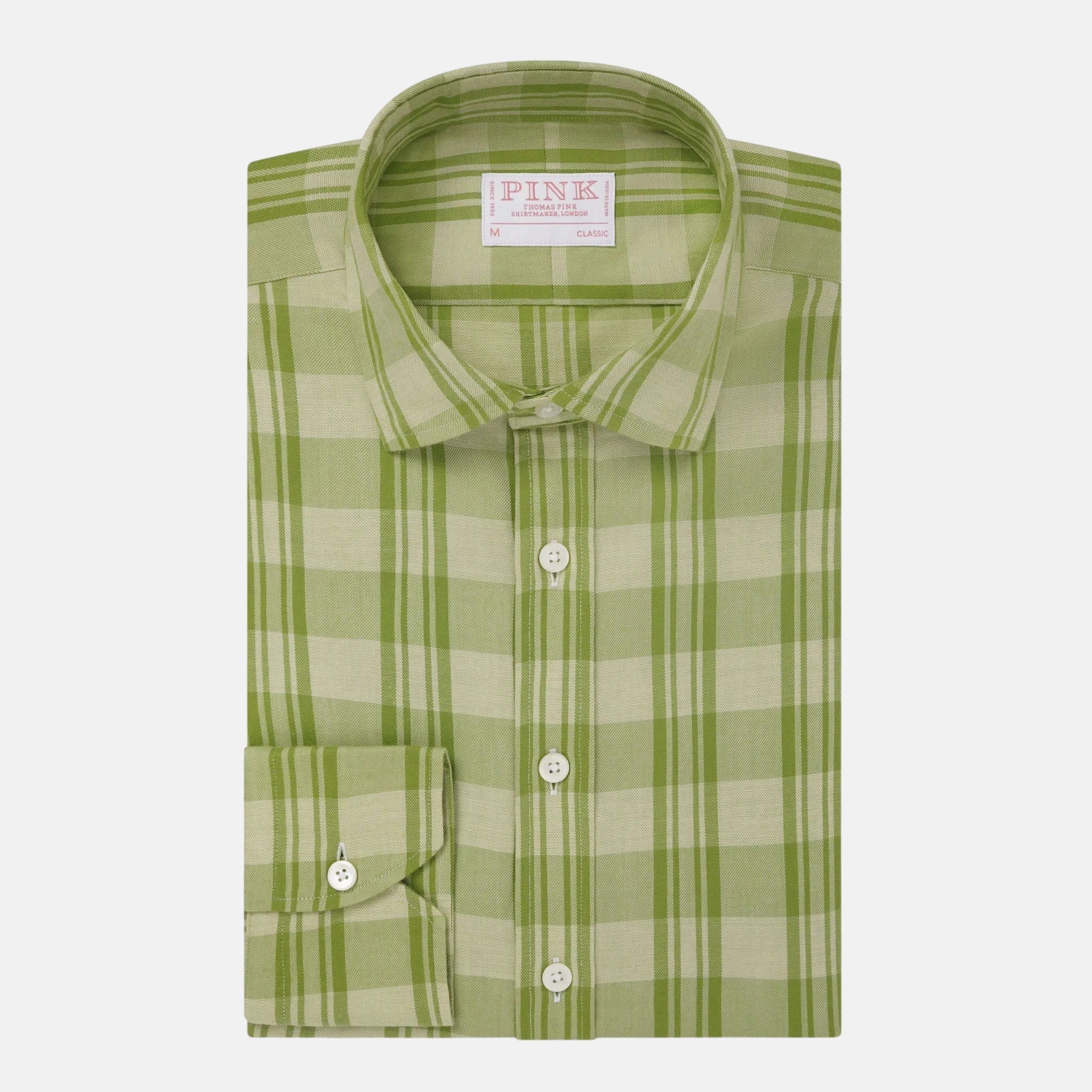 Thomas Pink Classic Fit Smart Casual Brushed Check Shirt Green | Studio DOS