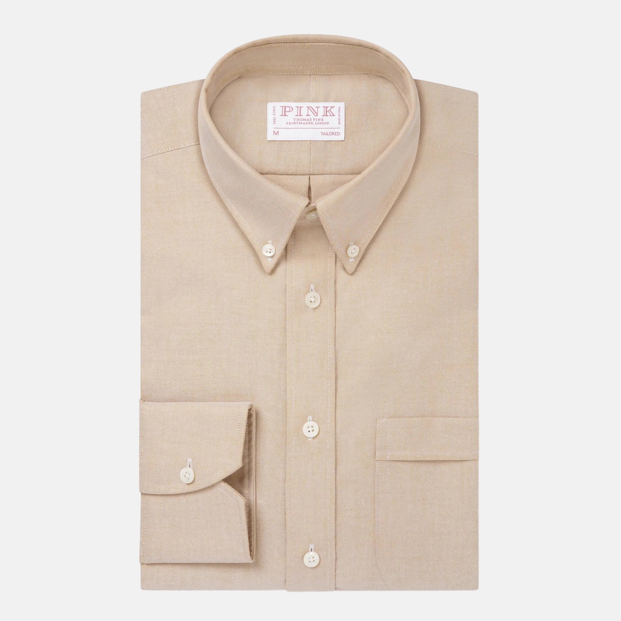 Thomas Pink Tailored Fit Smart Casual Contrast Oxford Shirt Beige | Studio DOS