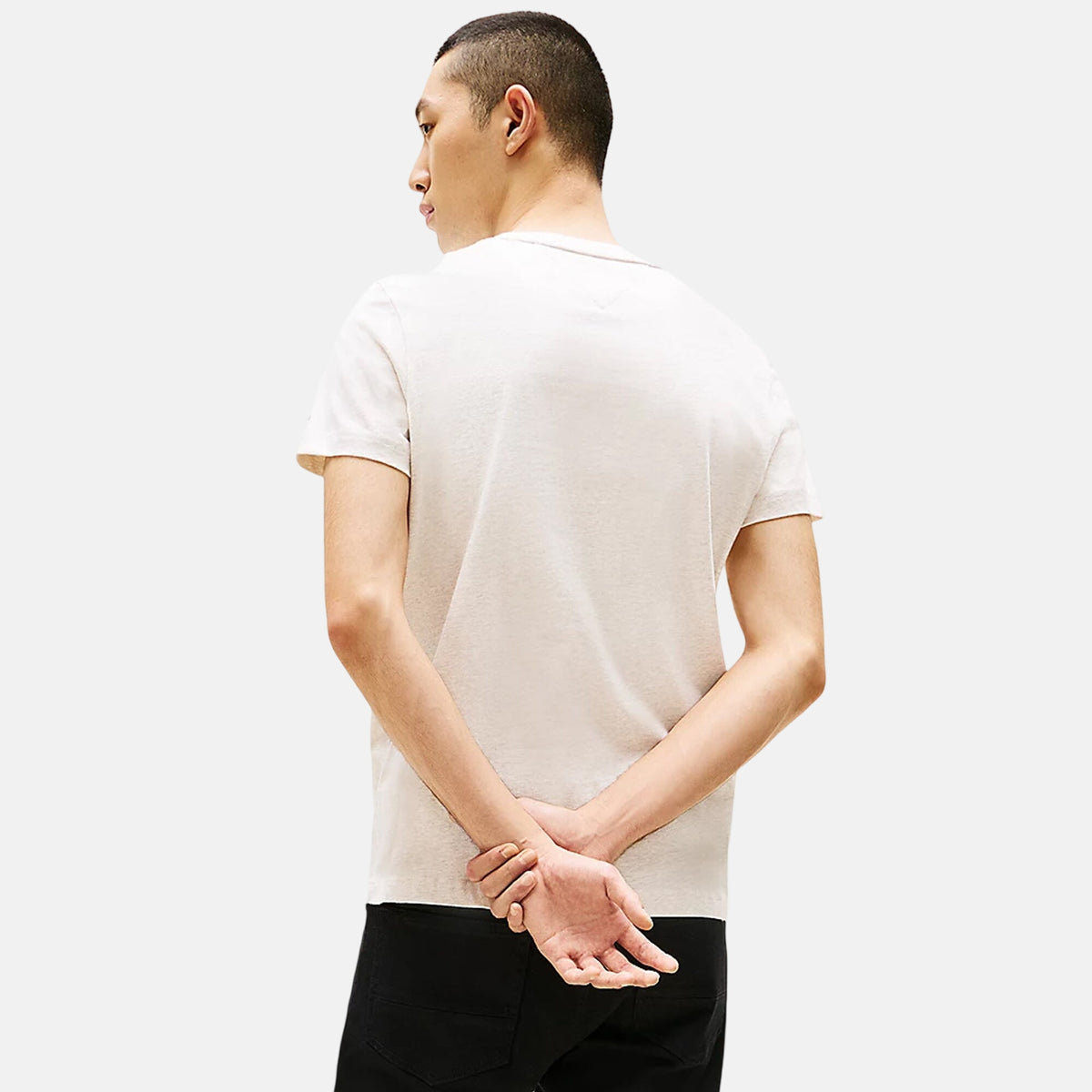 Tommy Hilfiger Mens Slim Logo Embroidery T-Shirt Heathered Oatmilk | Studio DOS