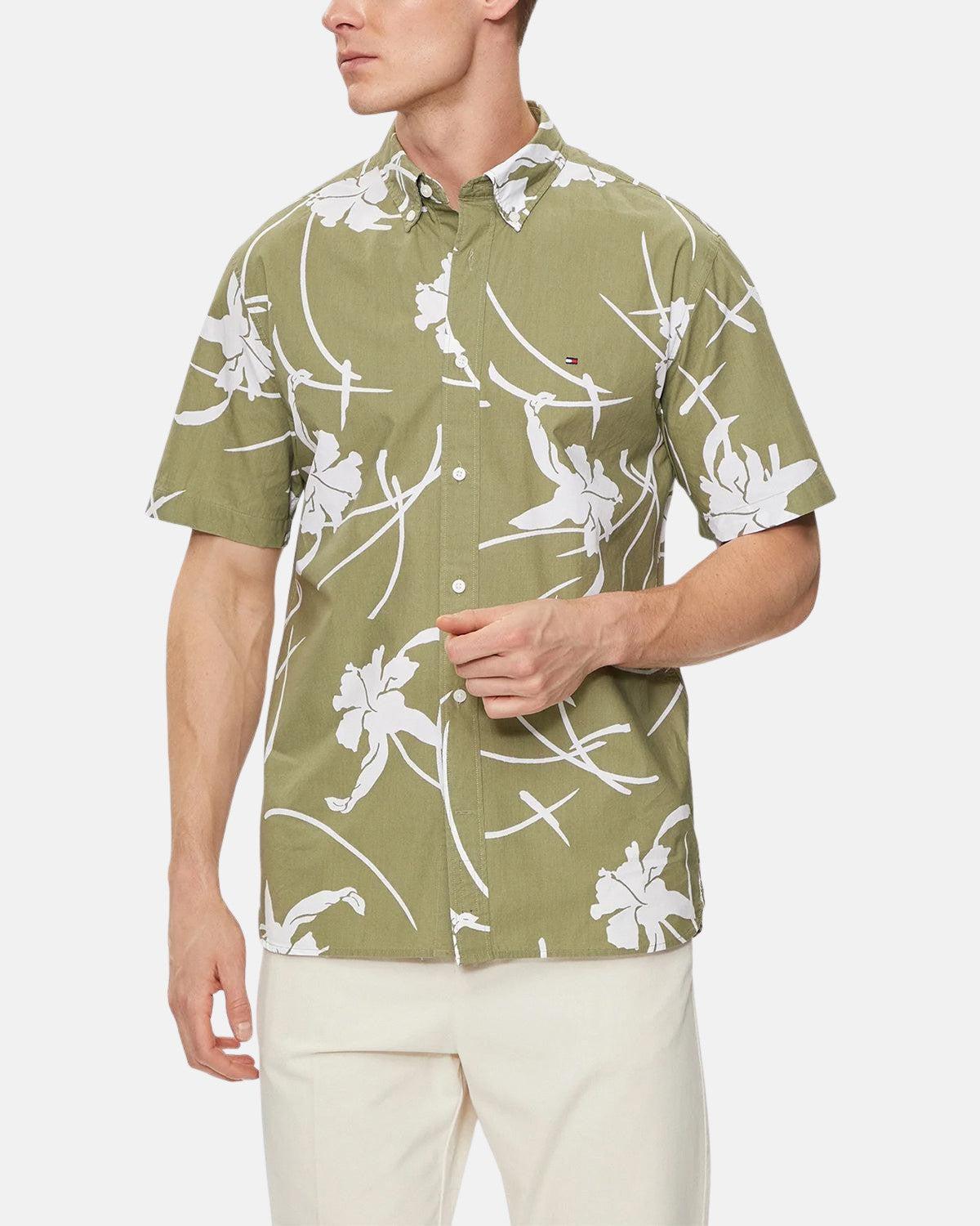 TOMMY HILFIGER TJ TROPICAL PRINT SHIRT FADED OLIVE | Studio DOS