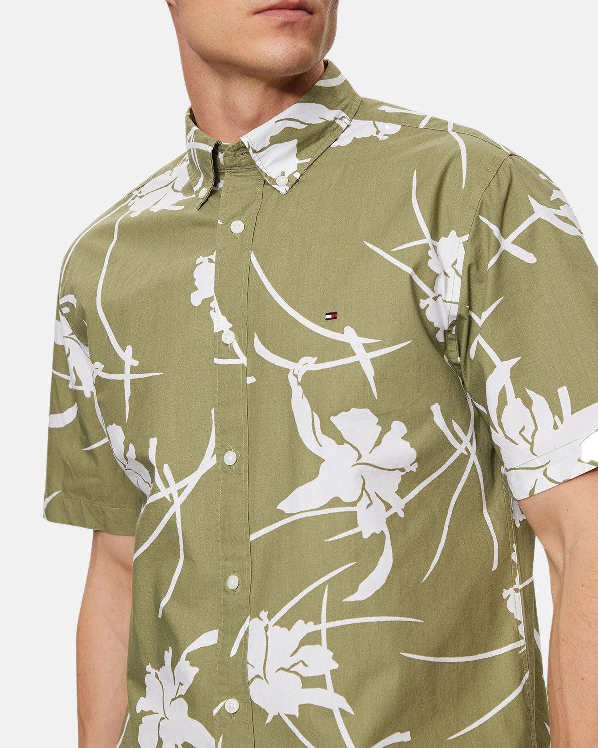 TOMMY HILFIGER TJ TROPICAL PRINT SHIRT FADED OLIVE | Studio DOS