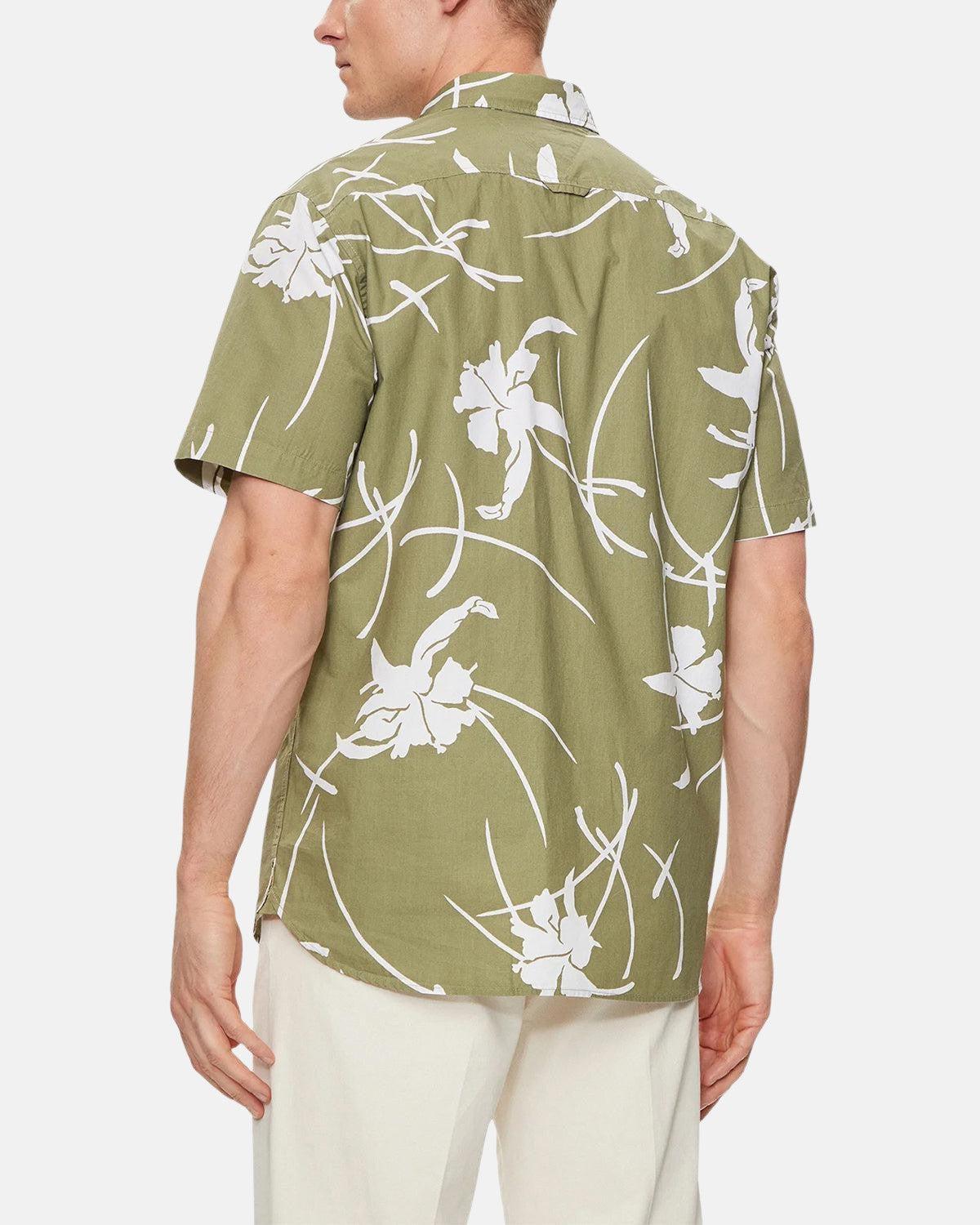 TOMMY HILFIGER TJ TROPICAL PRINT SHIRT FADED OLIVE | Studio DOS