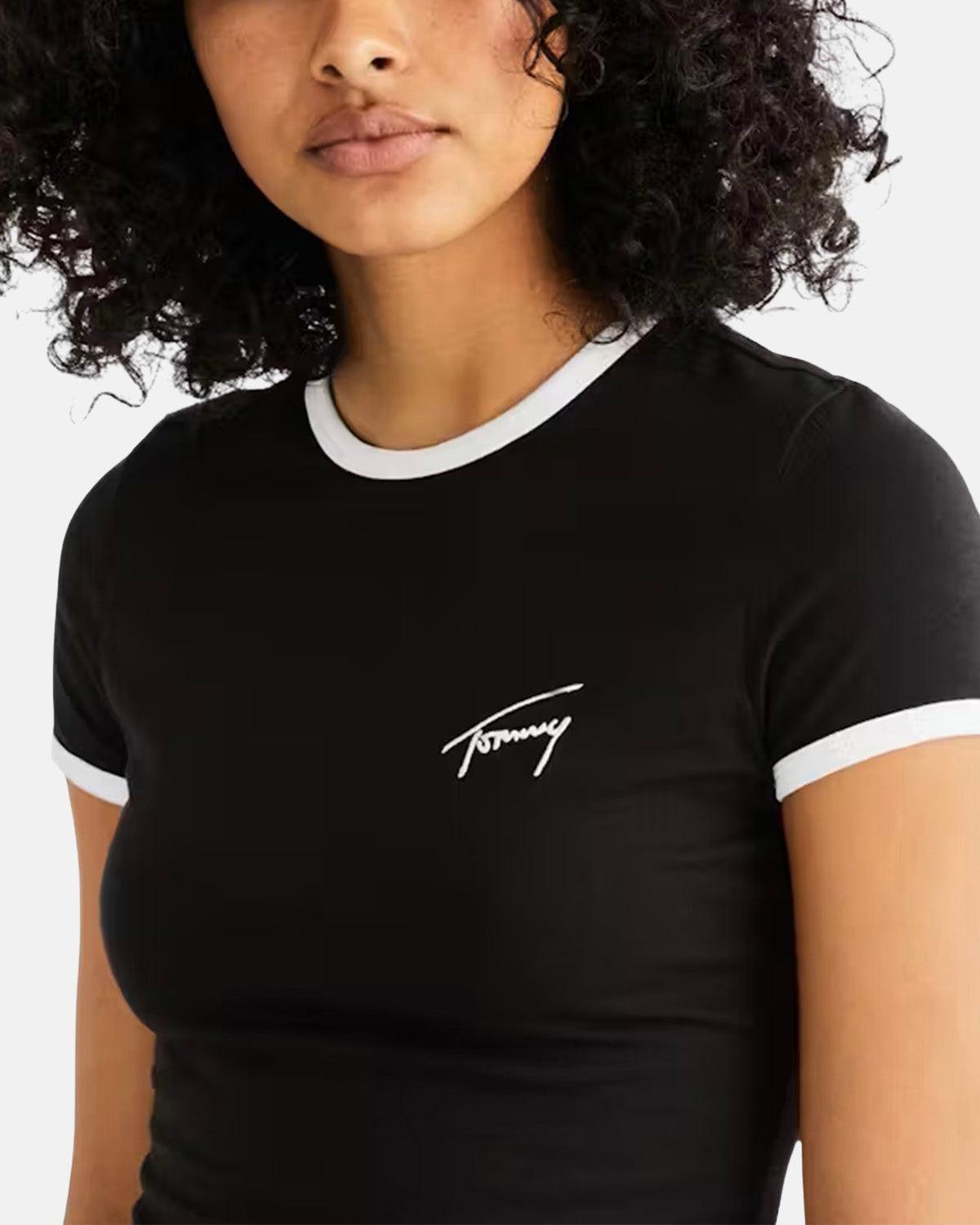 TOMMY HILFIGER WOMENS TJ SCRIPT RINGER T - SHIRT BLACK | Studio DOS