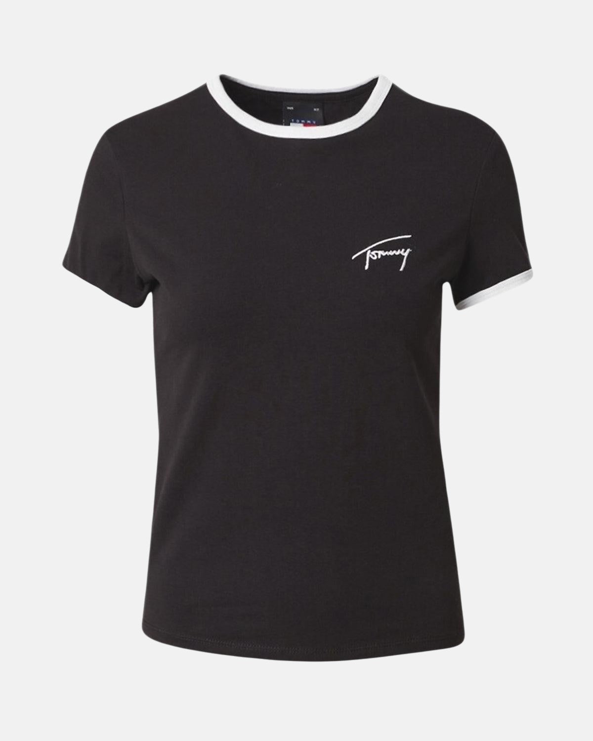 TOMMY HILFIGER WOMENS TJ SCRIPT RINGER T - SHIRT BLACK | Studio DOS