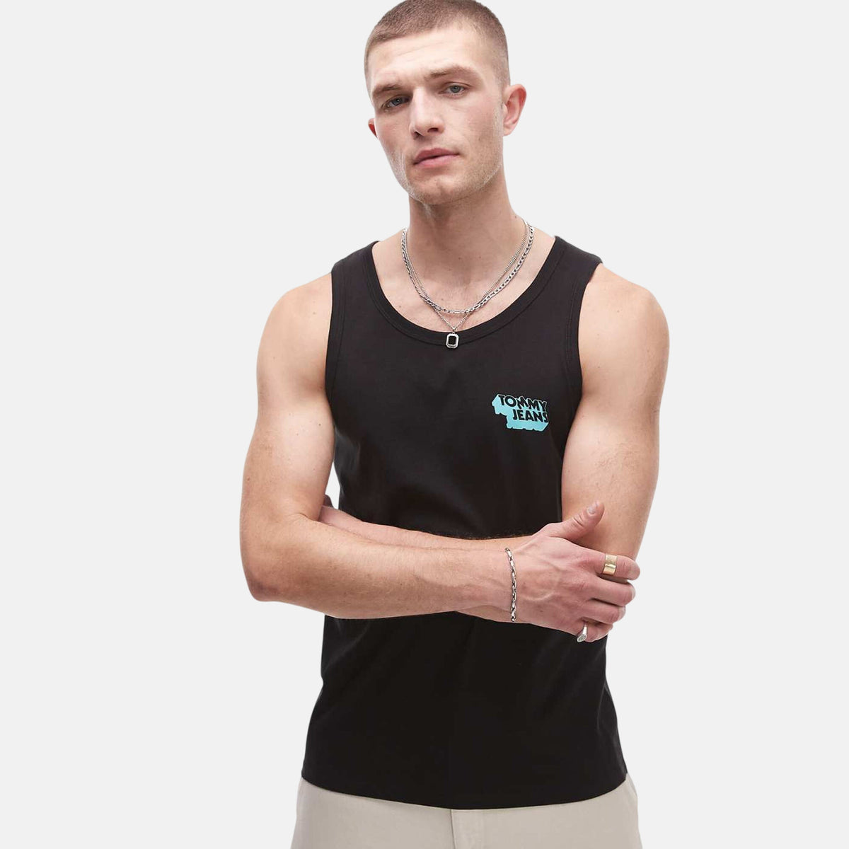 Tommy Jeans Mens Stack Logo Tank Top Vest Black | Studio DOS